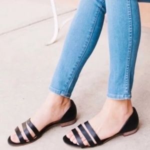 MADEWELL Leila Three Strap Black Leather Sandals 7.5